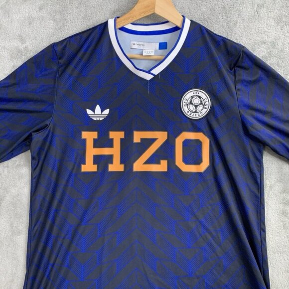 Adidas Jersey Mens Medium Blue HZO #3 United Club Soccer Football V-Neck Stretch - Picture 5 of 12